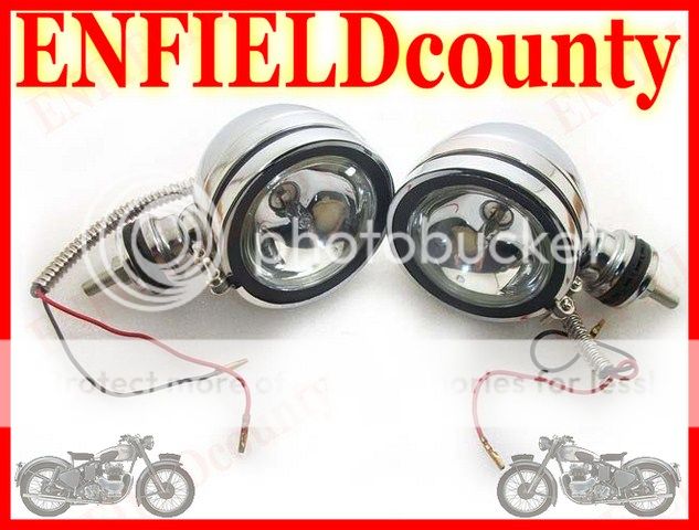 Pair New Royal Enfield County Chrome Fog Light Lamps