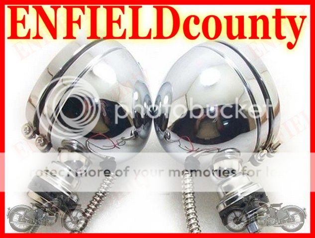 Pair New Royal Enfield County Chrome Fog Light Lamps